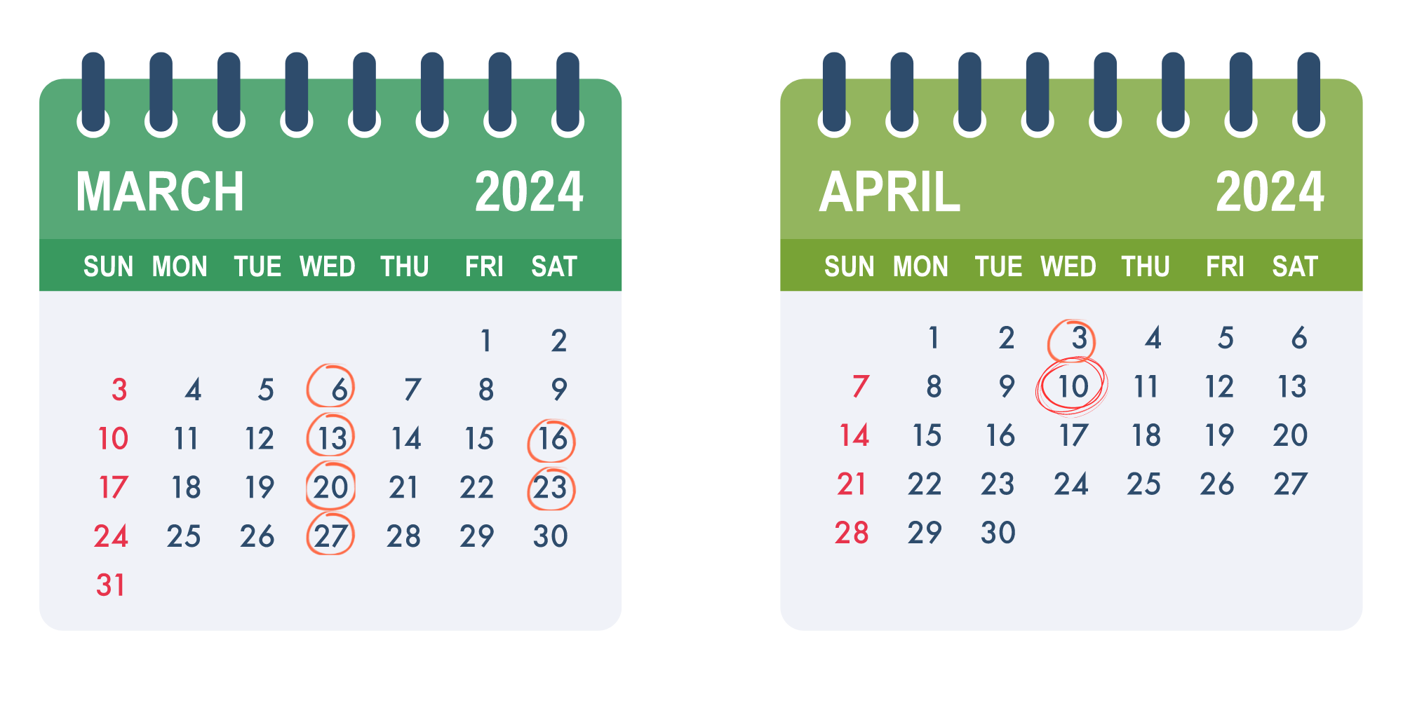 Calendar of 2024 Academy dates marked
